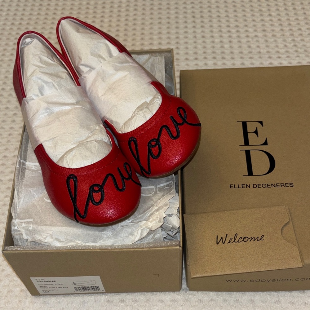 NEW! ED Ellen DeGeneres Langlee Size 13M Red 'Love' Ballet Flats - Picture 10 of 10